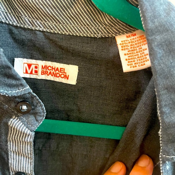 Set Of 2 Shirts Mens MICHAEL BRANDON / AMERICAN RAG SZ M Gray Denim Long Sleeves - Picture 4 of 11